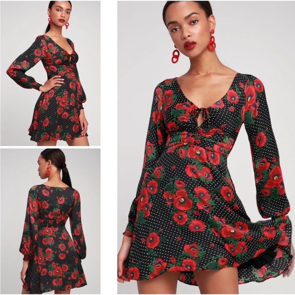 Free People Morning‎ Light Black Poppy Polka Dot Mini Dress OB869505 NWT Size 0